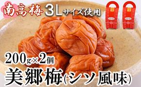 南高梅 梅干し 美郷梅 シソ風味 200g×2 3Lサイズ 塩分控えめ A級品 [農林産物直売所 美郷ノ蔵 宮崎県 美郷町 31ab0110] 国産 宮崎県産 美郷産 常温 送料無料 贈り物 贈答品 父の日 母の日 プレゼント ギフト 紫蘇 おやつ お菓子