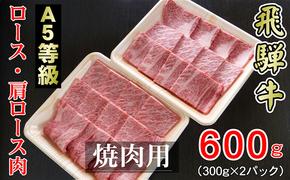 牛肉 飛騨牛 焼き肉 セット ロース 又は 肩ロース 600g 黒毛和牛 A5 美味しい お肉 牛 肉 和牛 焼肉 BBQ バーベキュー 【岐阜県輪之内町】