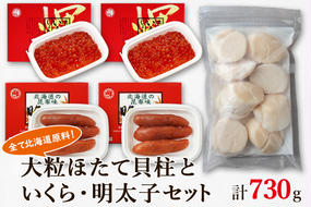 大粒ほたて貝柱250g×1 いくらしょうゆ漬け120g×2 昆布味明太子120g×2 丸鮮道場水産 小分け 食べ切り 食べきり 北海道 いくら イクラ 醤油いくら ほたて ホタテ 帆立 玉冷 刺身 生食