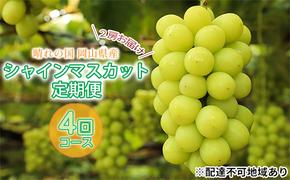 【 2025年 先行予約 】ぶどう 晴れの国 シャインマスカット 2房 定期便 4回 コース 《2025年7月-10月出荷》  葡萄 ブドウ 岡山県産 フルーツ 果物 数量限定 里庄町