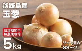 淡路島玉葱 5kg 【栽培期間中、無農薬栽培】サイズ混合SS～2L