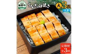 田野町産うなぎの白焼き(大) 3尾×3回 定期便 3ヶ月 定期コース 1尾あたり120～150g タレ付き 山椒付き うなぎ 鰻 ウナギ 白焼 無頭 おいしい 国産 個包装 お取り寄せ 冷凍 配送