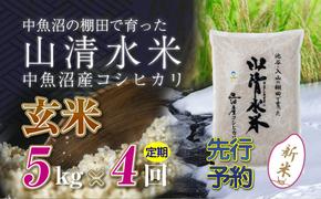 【新米先行受付】【定期便／全4回】玄米5kg　新潟県魚沼産コシヒカリ「山清水米」