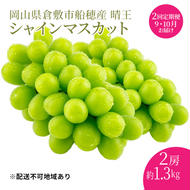 ぶどう 2025年 先行予約 【プレミアムシャインマスカット 晴王 2房 合計約1.3kg 定期便 2回】船穂産 赤秀品以上 岡山県産 葡萄 ブドウ ギフト ハレノフルーツ 皮ごと食べる みずみずしい