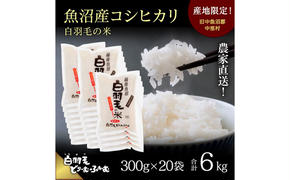 【通年受付】≪令和6年産≫　農家直送！魚沼産コシヒカリ「白羽毛の米」精米 (300g×20袋) 6kg