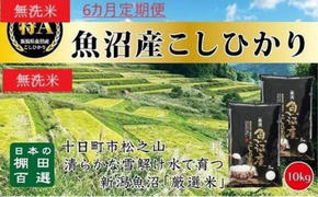 無洗米「6カ月定期便」日本棚田百選のお米　天空の里・魚沼産こしひかり　１０ｋｇ(５ｋｇ×２)×６回