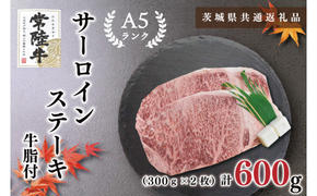 【茨城県共通返礼品】【常陸牛A5ランク】サーロインステーキ　600ｇ（300ｇ×２枚）（KCK-2）