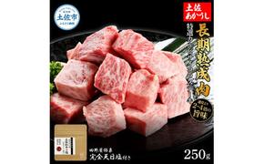 特選 カルビサイコロステーキ 土佐あかうし 長期熟成肉 250g 田野屋銀象 完全天日塩付き カルビ ステーキ 肉 お肉 和牛 牛肉 国産 牛 熟成肉 サイコロステーキ 豪華 贅沢 真空パック 冷凍