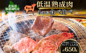  北海道 あか牛 焼肉用 低温熟成肉 4部位 食べ比べ セット 計650g うちもも いちぼ ランプ しんたま 牛肉 和牛 焼肉 BBQ 赤身 コク 柔らかい ジューシー ヘルシー 冷凍 小分け 産地直送 洞爺湖地場産品協同組合 送料無料 洞爺湖