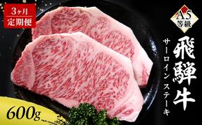 【定期便3ヶ月】牛肉 飛騨牛 サーロイン ステーキ セット 600g（1枚 約300g×2枚） 黒毛和牛 A5 美味しい お肉 牛 肉 和牛 サーロインステーキ 【岐阜県瑞穂市】