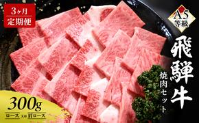 【定期便3ヶ月】牛肉 飛騨牛 焼き肉 セット ロース 又は 肩ロース 300g 黒毛和牛 A5 美味しい お肉 牛 肉 和牛 焼肉 BBQ バーベキュー 【岐阜県瑞穂市】