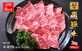 【定期便6ヶ月】牛肉 飛騨牛 焼き肉 セット 赤身 モモ 又は カタ 1kg 黒毛和牛 Ａ5 美味しい お肉 牛 肉 和牛 焼肉 BBQ バーベキュー 【岐阜県池田町】