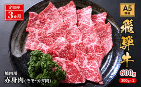 【定期便3ヶ月】牛肉 飛騨牛 焼き肉 セット 赤身 モモ 又は カタ 600g 黒毛和牛 Ａ5 美味しい お肉 牛 肉 和牛 焼肉 BBQ バーベキュー 【岐阜県池田町】