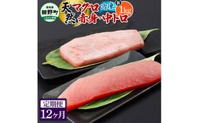 ～四国一小さなまち～ 天然マグロ（赤身・中トロ 各1kg）12ヶ月定期便 まぐろ 鮪 中とろ 刺身 刺し身 さしみ 魚 魚介 海鮮 海鮮丼 寿司 海の幸 おかず おつまみ 惣菜 おいしい