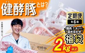 ＜ 定期便 6回 ＞ 北海道産 健酵豚 お楽しみ 福袋 （ 精肉 詰め合わせ ） 隔月 各 2kg 以上 ( 7 ～ 8 パック ) 豚肉 精肉 セット 詰め合わせ ブランドポーク