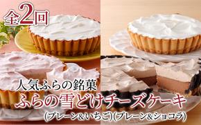 【定期便】人気ふらの銘菓 ふらの雪どけチーズケーキ (プレーン・いちご)(プレーン・ショコラ)2品×全2回 《2ヵ月連続お届け》 イチゴ ショコラ チーズケーキ 菓子 ケーキ スイーツ カステラ 冷凍 定期 お楽しみ 北海道 富良野 富良野市