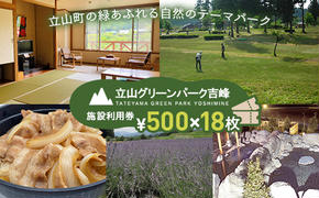 立山グリーンパーク吉峰 施設利用券 500円×18枚 テーマパーク 自然 バーベキュー パークゴルフ アウトドア 天然温泉 F6T-457