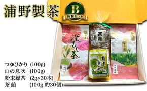 【 静岡茶 】 浦野製茶 特製セット B　【つゆひかり(100g)　山の息吹(100g)　粉末緑茶(2g×30本)　茶飴(100g 約30個)】  茶 お茶 緑茶 日本茶 茶葉 粉末 国産 静岡県産 袋井市