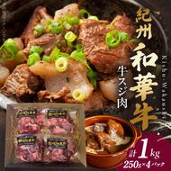 BN6051_【和歌山の新ブランド黒毛和牛】紀州和華牛の牛スジ肉　1kg（250g×4パック）