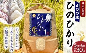 【6回定期便】新米 えびの産 ヒノヒカリ 5kg×1袋×6ヶ月 計30kg 米 お米 白米 ごはん ひのひかり 精米 おこめ おにぎり お弁当 TKG お取り寄せ 冷めても美味しい 宮崎県 えびの市 送料無料