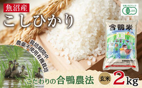 魚沼産 コシヒカリ 2kg あいがも農法 有機栽培米 玄米 米 お米 ご飯 胚芽 合鴨 ごんべい こしひかり 特A 人気 安全 お取り寄せ 送料無料 新潟県 十日町市