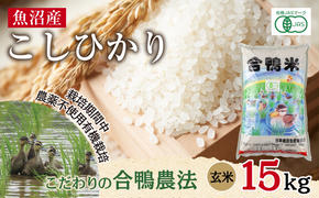 魚沼産 コシヒカリ 15kg あいがも農法 有機栽培米 玄米 米 お米 ご飯 胚芽 合鴨 ごんべい こしひかり 特A 人気 安全 お取り寄せ 送料無料 新潟県 十日町市