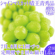 2025年予約受付中【2回定期便】シャインマスカット晴王2房 約1.4kg 7月8月に出荷 人気 岡山県産 種無し 皮ごと食べる みずみずしい フレッシュ 晴れの国 おかやま 果物大国 ハレノフルーツ