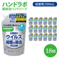 ハンドラボ 薬用泡ハンドソープ 500mL詰替用 18個 【医薬部外品】【手洗い 手あらい てあらい 泡 ハンドソープ 石鹸 せっけん 石けん 清潔 洗浄 殺菌 手指消毒 ストック 詰め替え】(CL42-H18)