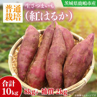 【10月中旬～11月末までの発送品！】【普通栽培】紅はるか 生さつまいも(8kg+約25%補償分)　計 約10kg【サツマイモ 芋 いも べにはるか 自然栽培 新鮮 焼き芋 煮物 天ぷら スイートポテト 鹿嶋市 茨城県】（KAG-42）