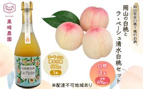 桃 お酒 セット 岡山の白桃 3玉 計670g以上 桃のお酒ラ・ペーシュ清水白桃 500ml 1本セット 果物 リキュール