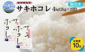 新米予約 《定期便10ヵ月》【無洗米】特別栽培米サキホコレ4kg×10回 合計40kg 令和7年産 秋田県 にかほ市 お米 米 こめ