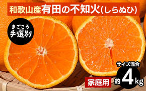 【まごころ手選別】和歌山産　有田の不知火(しらぬひ)約4kg(サイズ混合)【家庭用】 ※2026年2月上旬～4月下旬頃に順次発送予定