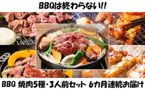 【6カ月連続】ハッピー！BBQセット　～焼肉5種　3人前コース～