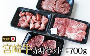 【宮崎牛】 赤身 セット ステーキ 200g 焼肉 150g スライス 200g サイコロ 150g セット 合計700g [SHINGAKI 宮崎県 美郷町 31ag0072] 牛肉 モモ もも すき焼き しゃぶしゃぶ BBQ 真空 冷凍 内閣総理大臣賞受賞 宮崎県産 送料無料 詰め合わせ