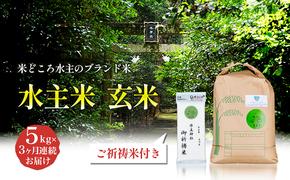 エコファーマー認定農家の地域ブランド米(水主米)令和6年新米(玄米5kg×3ヶ月連続お届け)【水主神社ご祈祷米付き】