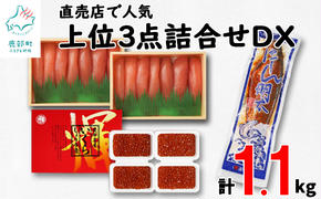 【丸鮮道場水産】 直売店人気上位3点詰合せDXいくらセット（計約1.1kg）