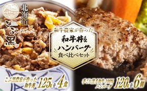 北海道産 黒毛和牛 こぶ黒 A5 和牛農家が作った 和牛丼 ＆ ハンバーグ 計 10食 (和牛丼 125g×4パック ＆ ハンバーグ 120g×6個)