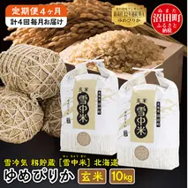 【定期便4ヶ月】11月発送開始 ゆめぴりか玄米10kg 計4回毎月お届け 令和7年産 雪冷気 籾貯蔵 北海道 雪中米 特Aランク