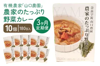 定期便 ３ヶ月 農家のたっぷり野菜カレー １０個 月１回 ／ 山口農園 有機野菜 オーガニック 伝統野菜 レトルト 詰め合わせ ギフト カレーセット スパイス 飯 キャンプお取り寄せ 奈良県 宇陀市 送料無料 おかず ご当地 簡単 お歳暮 暑中見舞い 時短 保存食 ふるさと納税