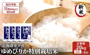 北海道赤平産 ゆめぴりか 20kg (5kg×4袋) 特別栽培米 【1ヶ月おきに6回お届け】 米 北海道 定期便