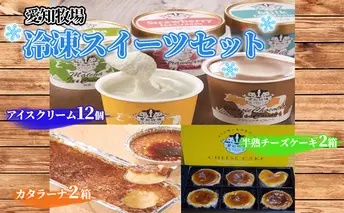 愛知牧場 冷凍スイーツセット（アイスクリーム12個・カタラーナ2箱・半熟チーズケーキ2箱）