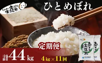 〈定期便11ヶ月〉米 秋田 ひとめぼれ 4kg(2kg×2袋) ×11回 計44kg(約286合)精米 白米 土づくり実証米 令和6年産  