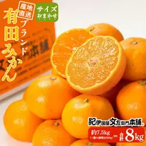 V7441_有田みかん約7.5kg(+傷み補填分500g)=合計8kg【サイズおまかせ】 / 産地直送 / 紀伊国屋文左衛門本舗（お届け日指定不可）