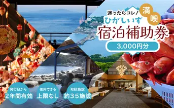 迷ったらコレ！　ひがしいず　満喫　宿泊　補助券　（3千円分）Ａ001／静岡県　東伊豆町