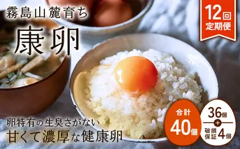 【ふるさと納税】卵【12回 定期便】霧島山麓育ち こだわり卵 康卵 計40個（36個 + 割れ保証4個）12回 計 480個(432個 + 割れ保証 48個)たまご 玉子 卵焼き 玉子焼き たまご焼き 生卵 鶏卵 たまごかけごはん 国産 九州産 宮崎県産 送料無料