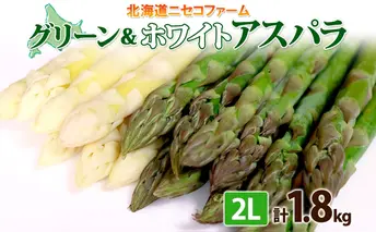 北海道産 アスパラガス グリーン ホワイト 2種 約900g×2 計1.8kg 2L サイズ 食べ比べ アスパラ 旬 朝採り 新鮮 お取り寄せ 産地直送 産直 野菜 農作物 詰め合わせ 国産 しりべしや ニセコファーム