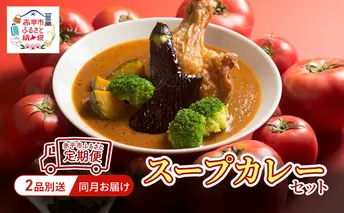 赤平市 ふるさと 定期便 スープカレーセット　2品別送 同月お届け 入金翌月　加工食品 惣菜 レトルト 調味料 野菜 トマト 鶏肉 鶏肉唐揚げ