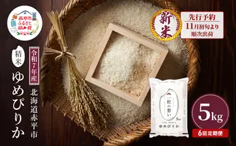 【先行予約】令和7年産 北海道 赤平産 ゆめぴりか 5kg 6ヵ月連続お届け 白米 精米 米 北海道 ごはん ご飯 ライス おにぎり 定期便 定期 お楽しみ 6回