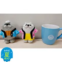 15-319 【お中元】ゆるキャラ紋太・べつこグッズ(ぬいぐるみ小×2、マグカップ[ブルー］)