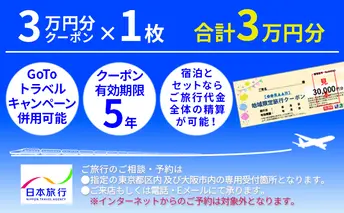 日本旅行　地域限定旅行クーポン【30，000円分】